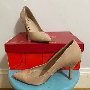 dune london blush pink nude patent leather pointed toe pumps